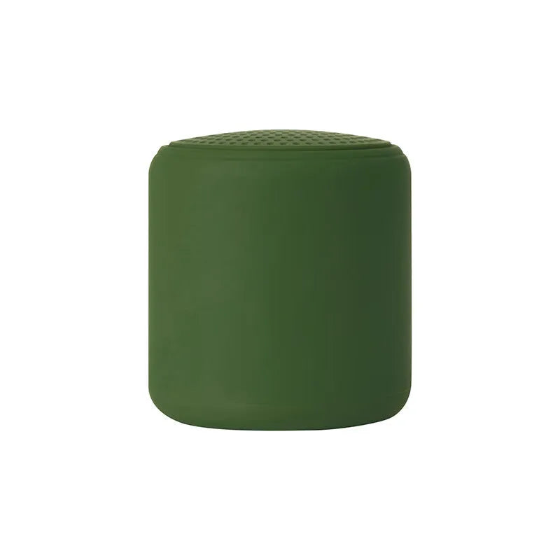 Mini portable wireless Bluetooth speaker in black with rounded edges and fabric grille, 45x48mm size