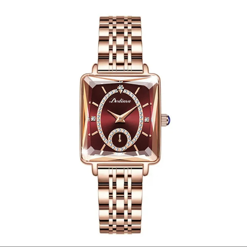 Rose gold square women's half watch with 40.5mm dial and mineral glass mirror