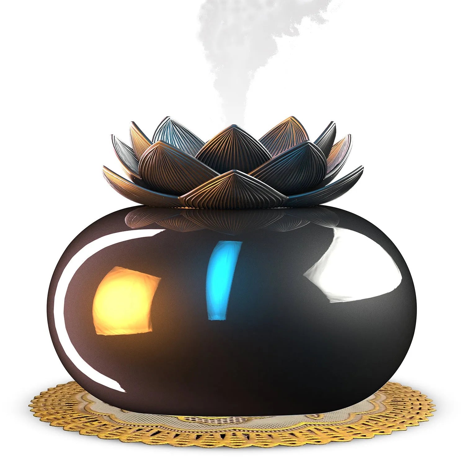Pure black round USB aromatherapy humidifier with ultrasonic mist outlet.