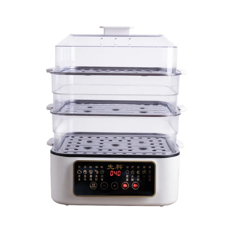 28 litre household electric steamer with stainless steel rack and PP liner, dimensions 420x280x250mm