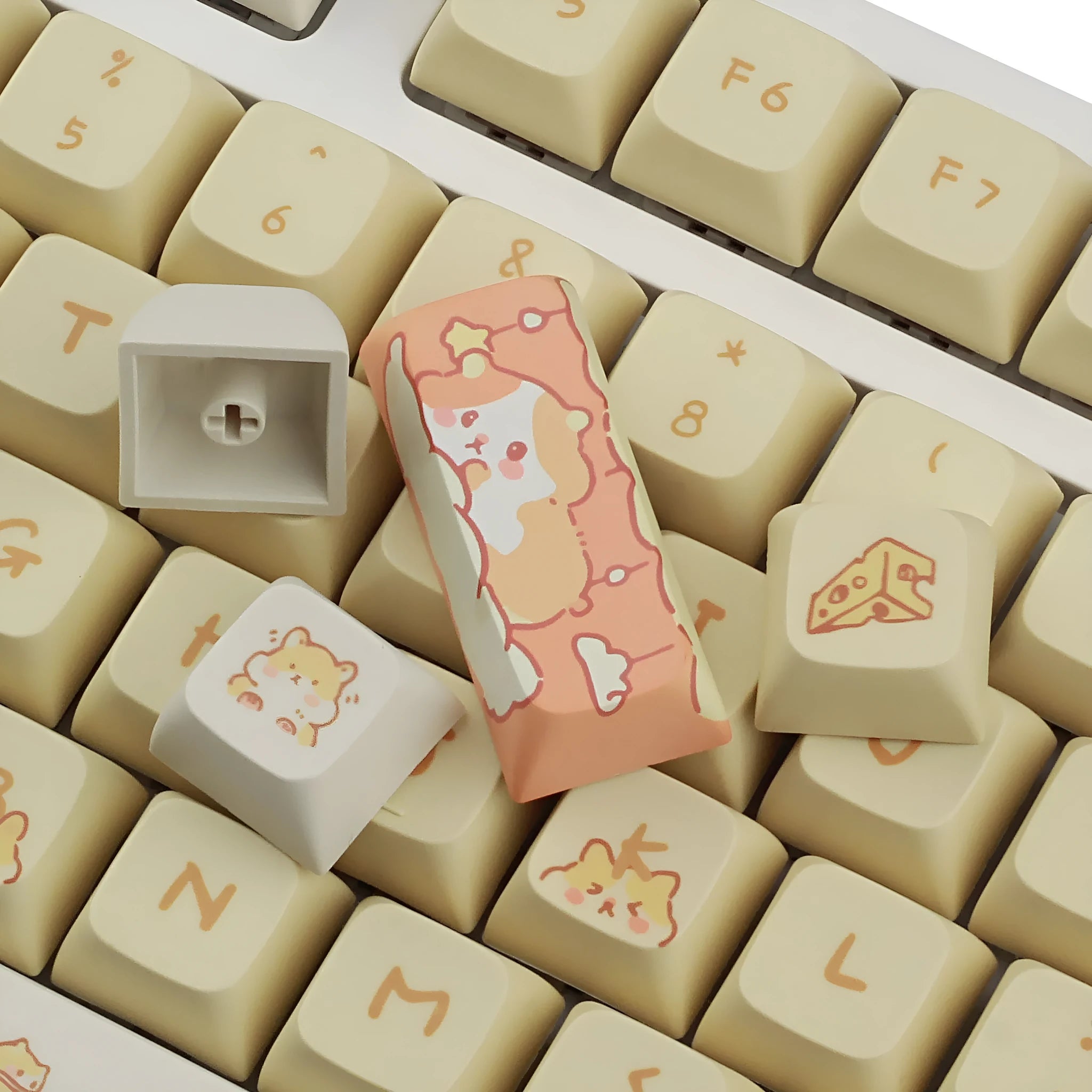 Mechanical keyboard keycap set in custard cute mouse grey design for 68 to 100 key layouts