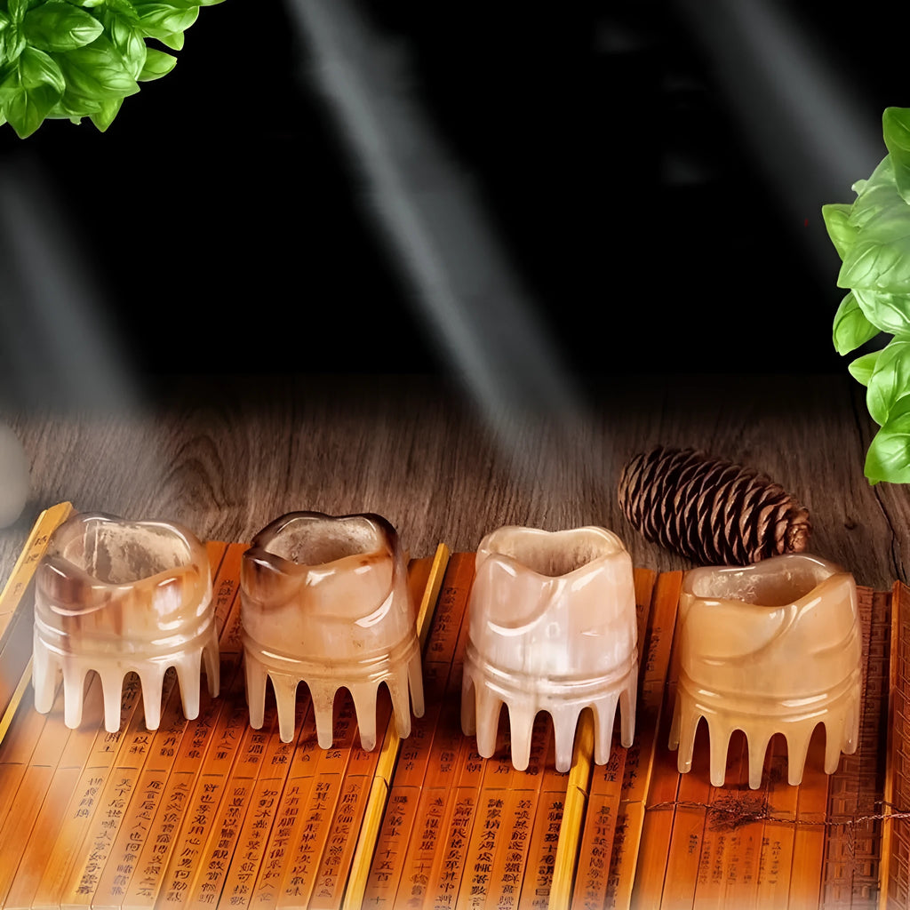 Traditional white buffalo horn meridian massage comb for scalp stimulation and hair care.
