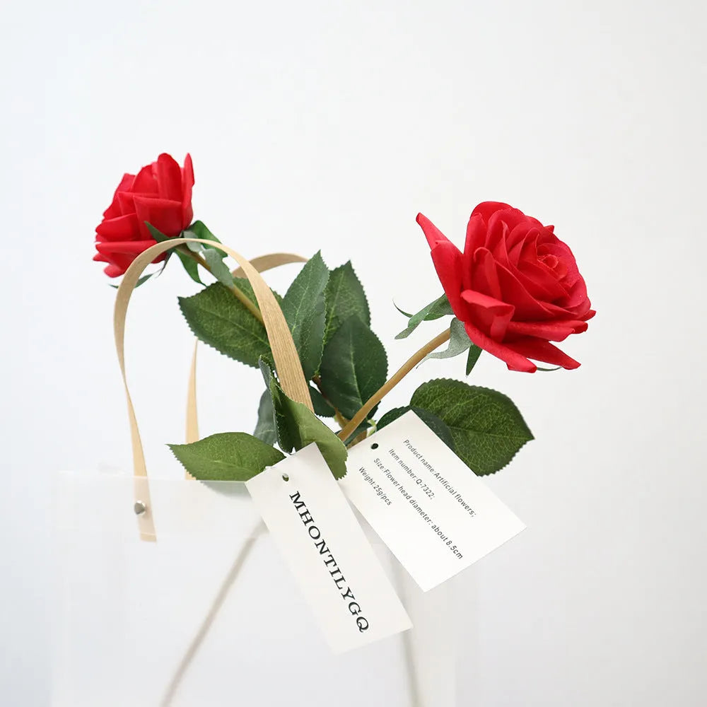 Silk artificial flower bouquet in red colour with 42cm length and 8.5cm flower head