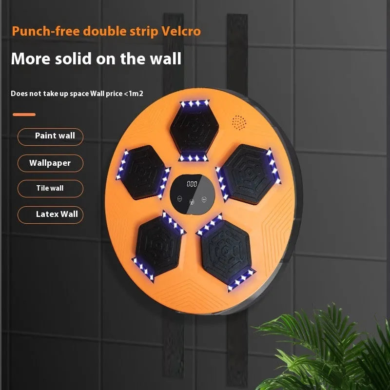 Smart music boxing reaction target mounted on wall with boxing gloves