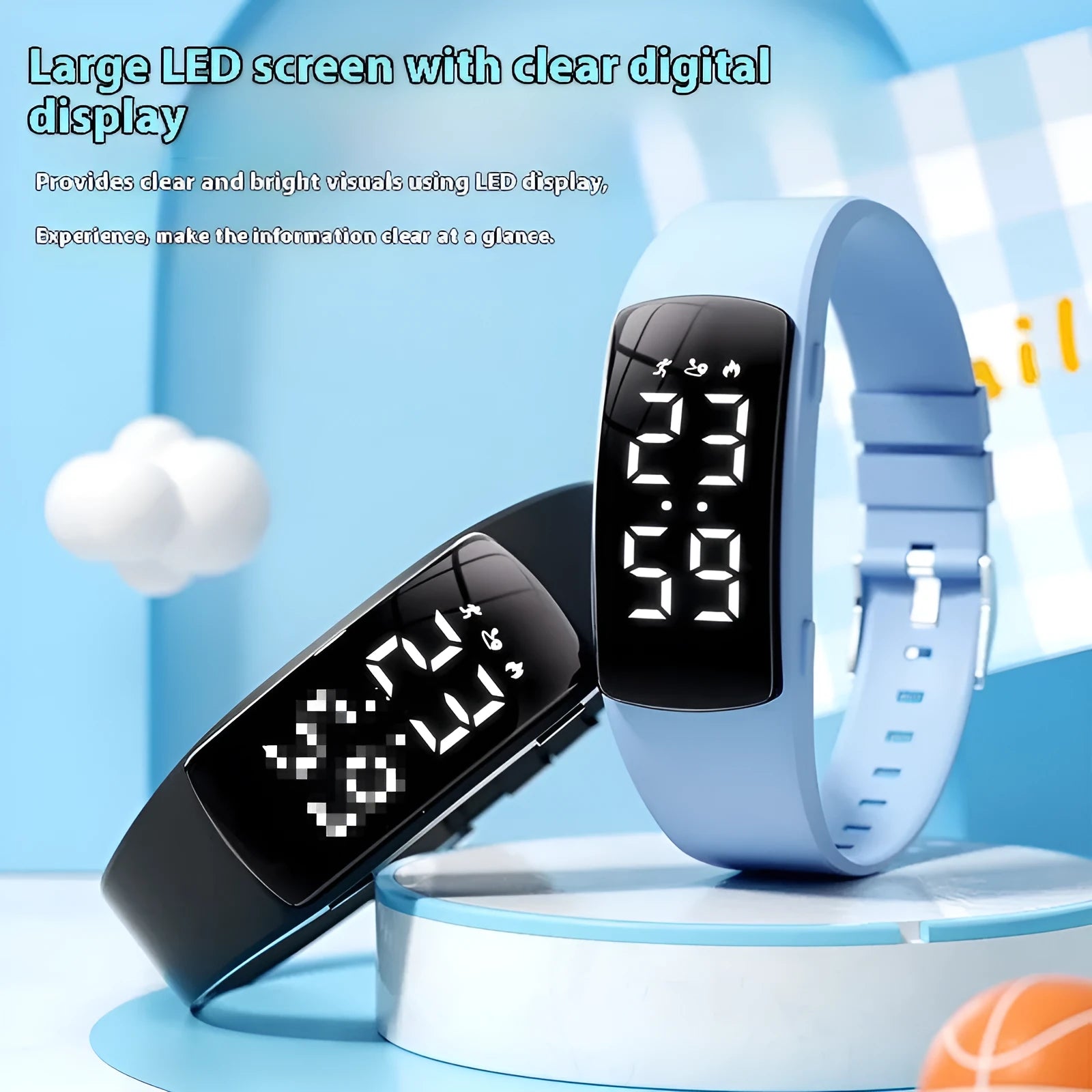 Smart waterproof electronic watch with vibration alarm on silicone strap, showing LED display and ABS case