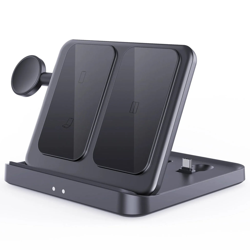 Three-in-one foldable wireless charger bracket with Type C input, 15W max output, ABS PC PMMA build