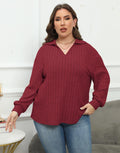 Women's plus size polo collar polar fleece shirt with lantern sleeves in melange gray