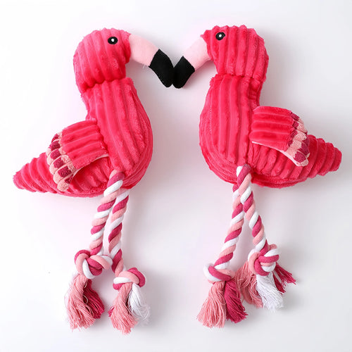 Pink animal-shaped corduroy squeaky dog toy with reinforced stitching