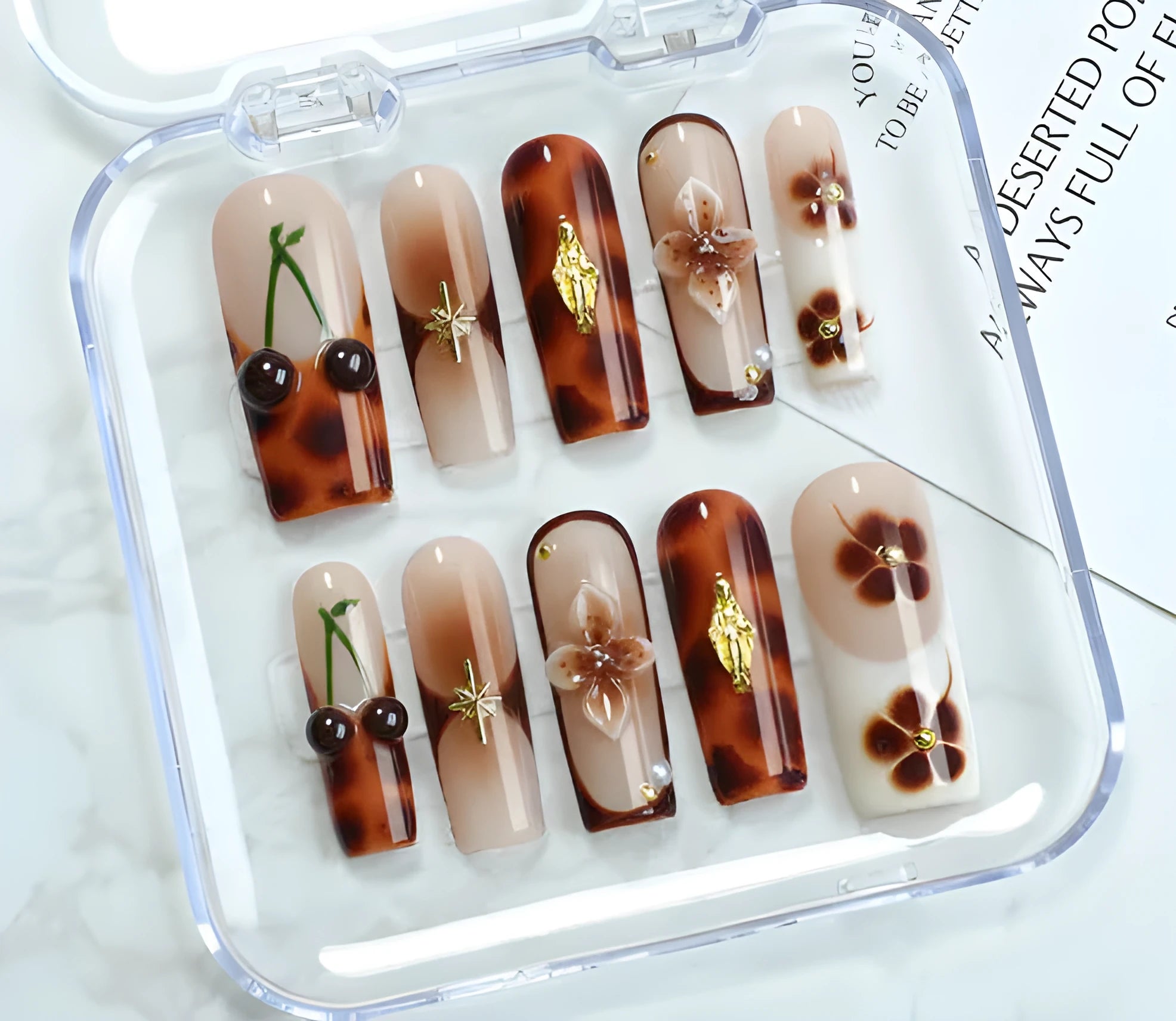 Handmade wear nail art painting kit with jelly glue, rubbing strip and nail patches in three size codes