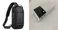 20000mAh black power bank with aluminium shell construction showing charging port and dimensions