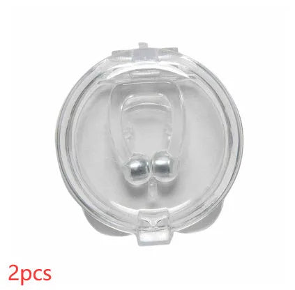 White mini magnetic anti-snoring silicone nose clip with transparent plastic storage box