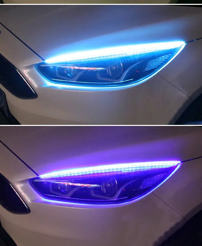 RGB colour changing LED daytime running light strip for cars with remote control.