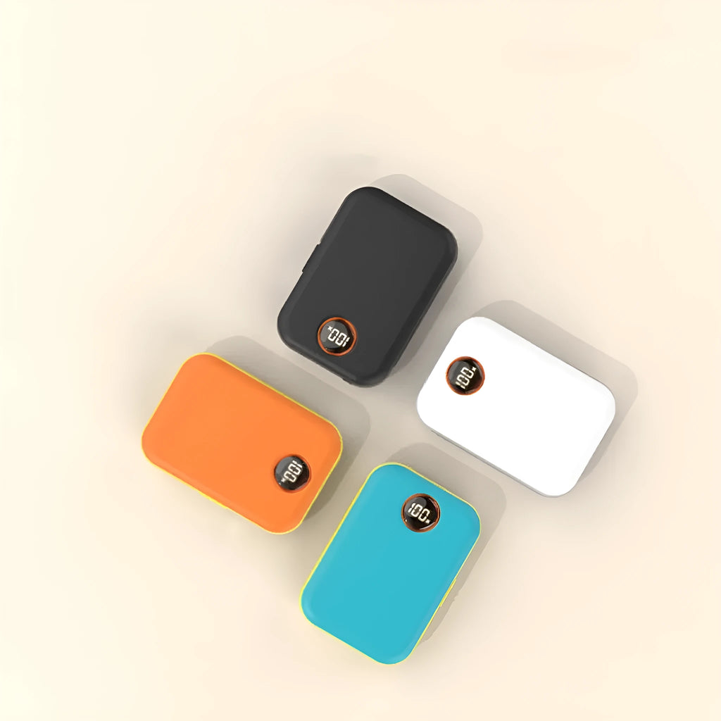 Magnetic wireless power bank with digital display in plastic shell, black, 10000mAh, compact size