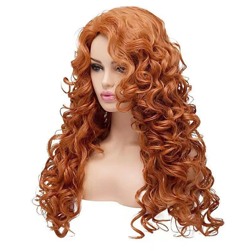 Brown long curly wavy synthetic wig with instant noodles fluffy texture for Halloween cosplay