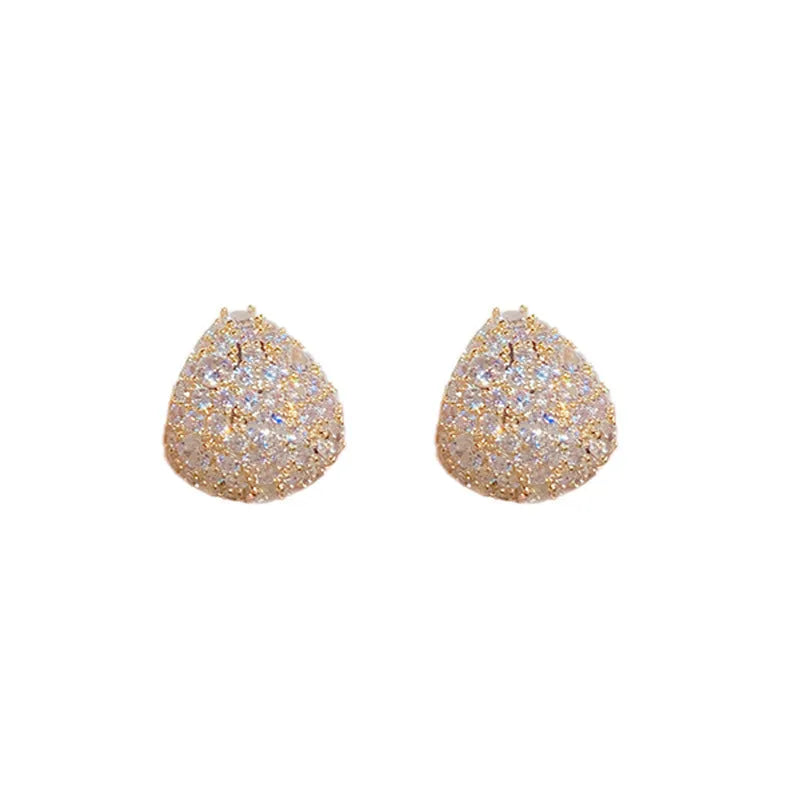 Silver zircon water droplet drop shape earrings for women copper base with thick real gold plating