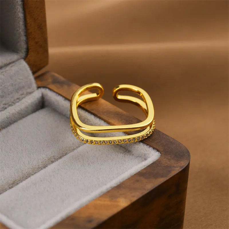 Korean fashion geometric open adjustable ring in gold electroplated copper