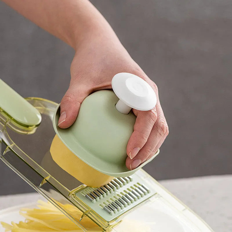 Multi-function hand rub vegetable slicer with PET board, 3 or 6 blades, Matcha Green or Clear Green, 34.6x11.4x1.8cm
