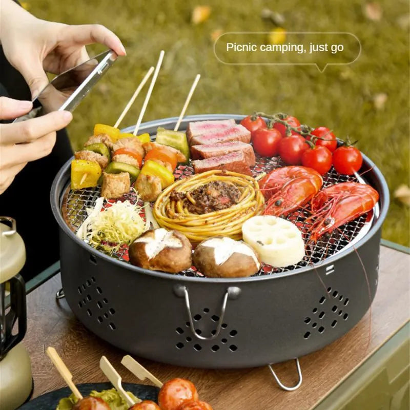 Portable stainless steel barbecue grill with detachable parts for outdoor camping use