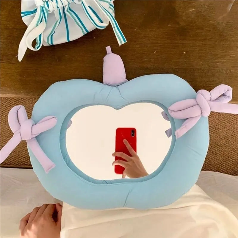 Korean-style decorative mirror with aluminium lens and soft fabric backing