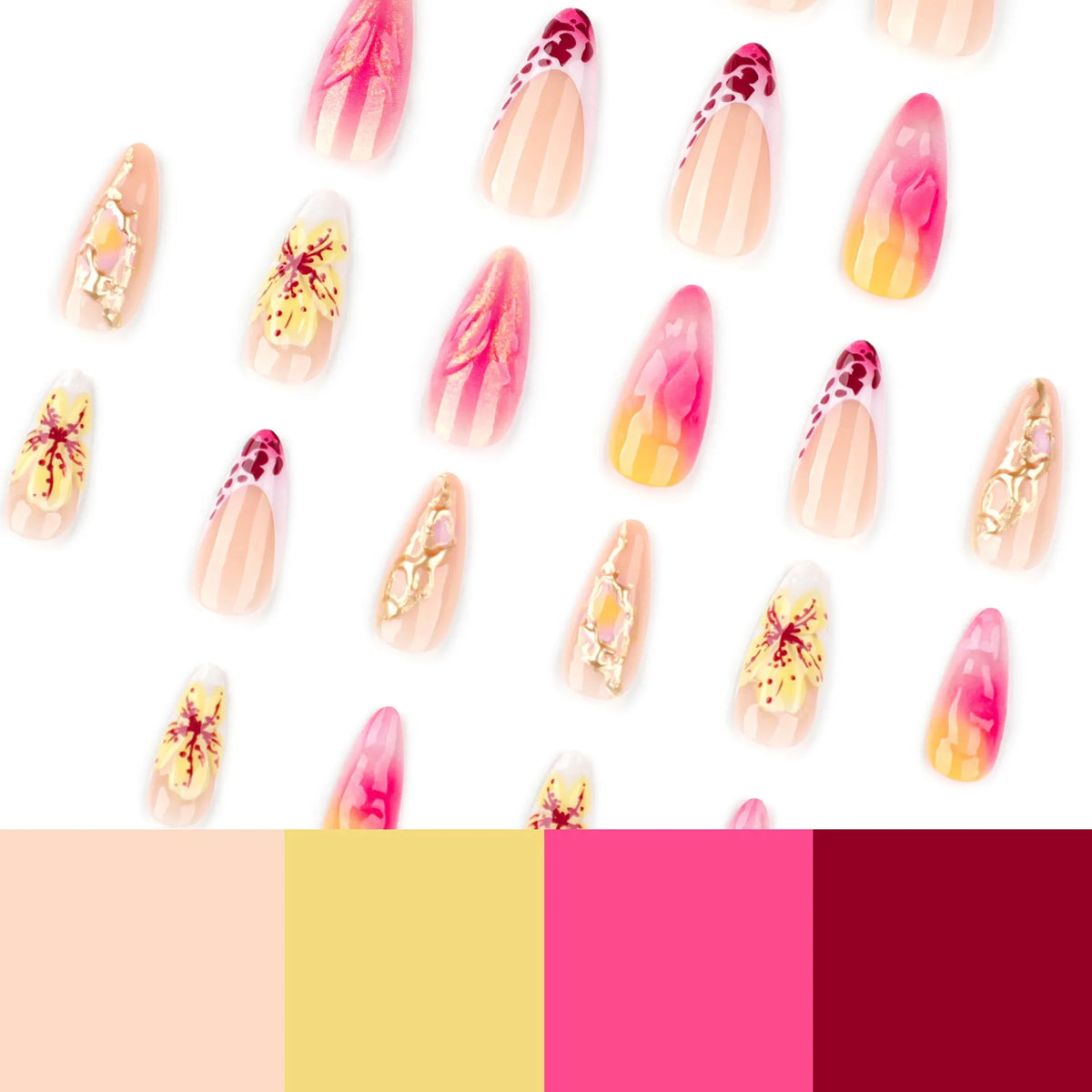 JP3852 3D flower leopard print gradient nail stickers 24 pieces with glue