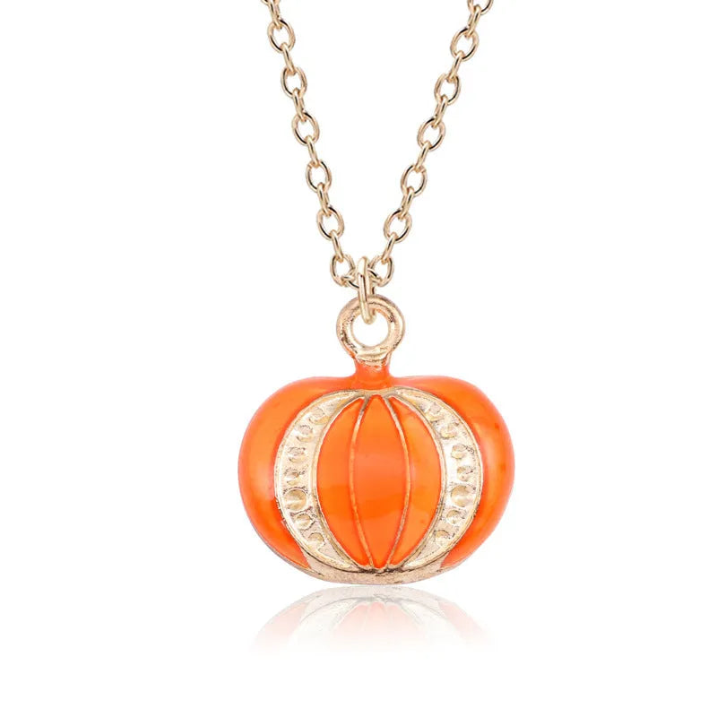 Halloween oil drop necklace with Cat head, Pumpkin, or Pumpkin hat pendant on a 45+5cm alloy clavicle chain