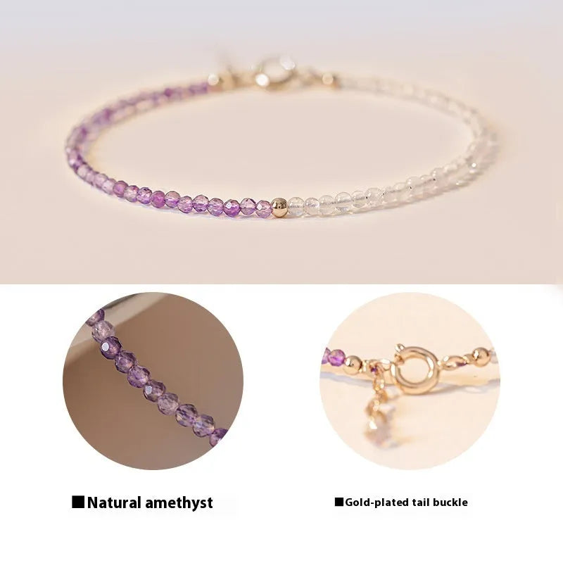 Women's purple crystal bracelet with rattan detail and geometric cut surface, 2mm thickness