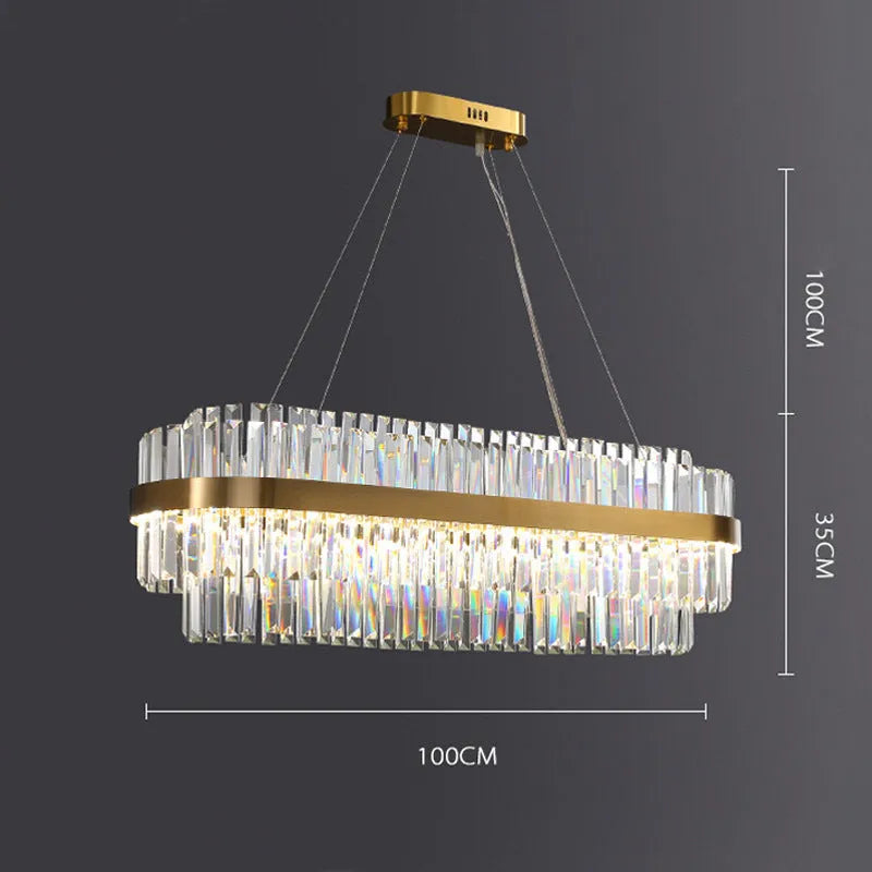 Stainless steel and crystal multi-head ceiling chandelier with adjustable height