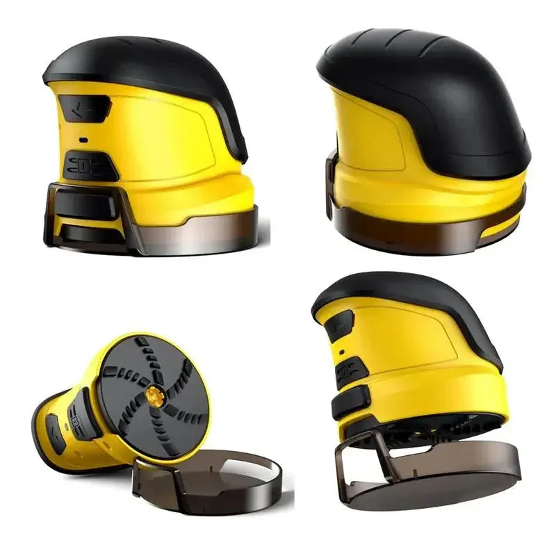 Yellow cordless electric snow scraper for car windows with USB charging cable