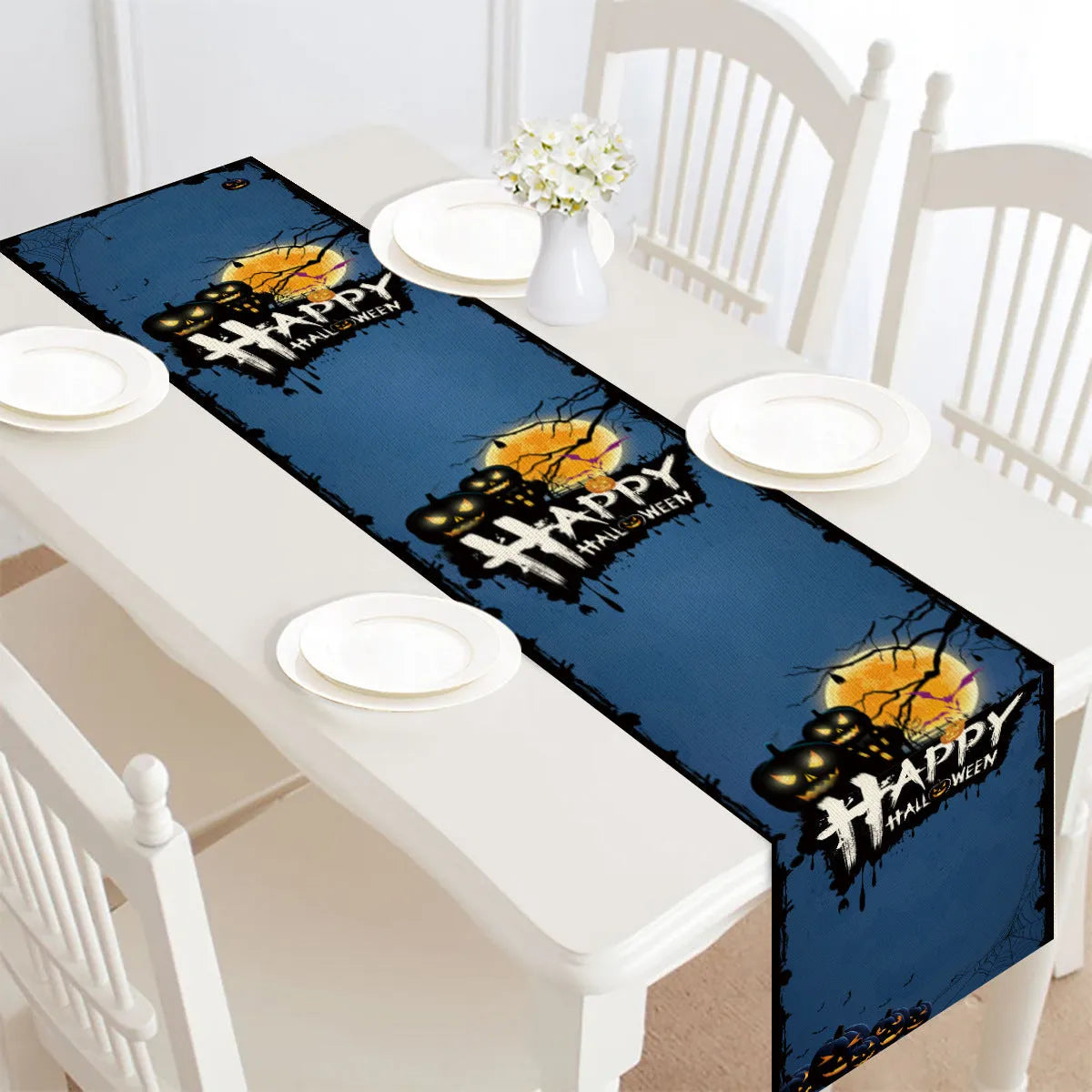Halloween table runner single-sided bunting polyester linen-look fabric 30x182cm digital print