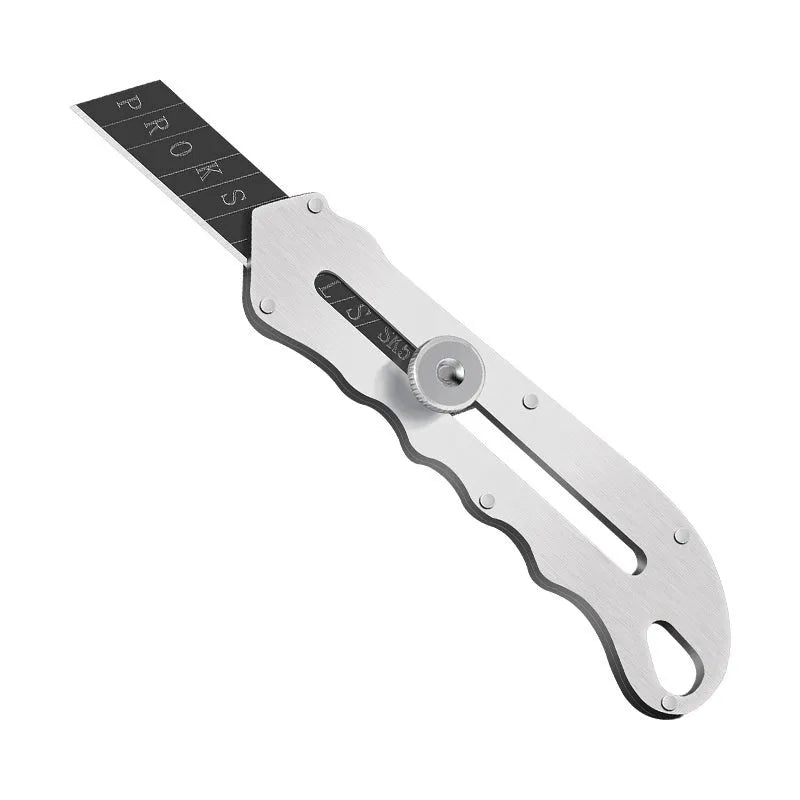Stainless steel folding art knife with black blade and set of replacement blades