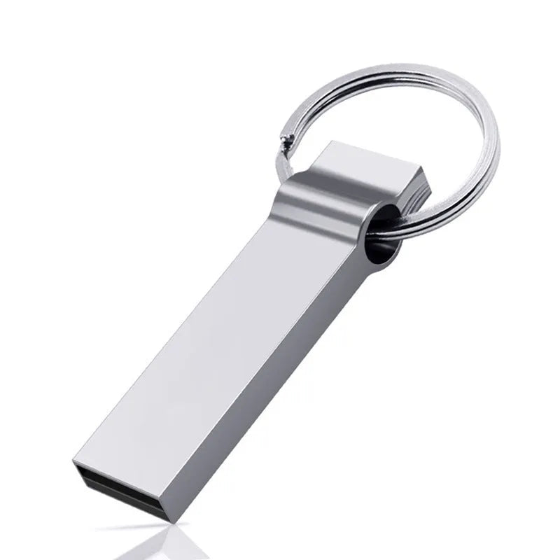 32GB silver metal USB 2.0 flash drive with necklace attachment, waterproof and shockproof