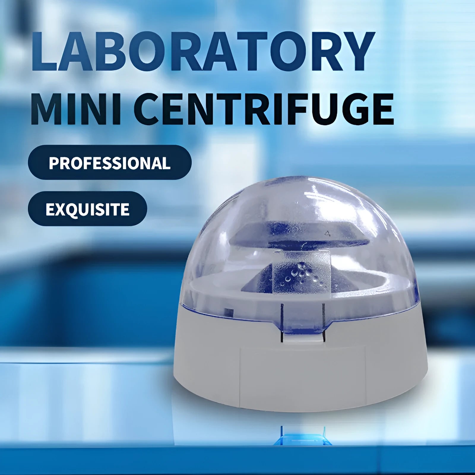 Mini laboratory centrifuge with compact 157x170x120mm dimensions and 7000 RPM speed capability