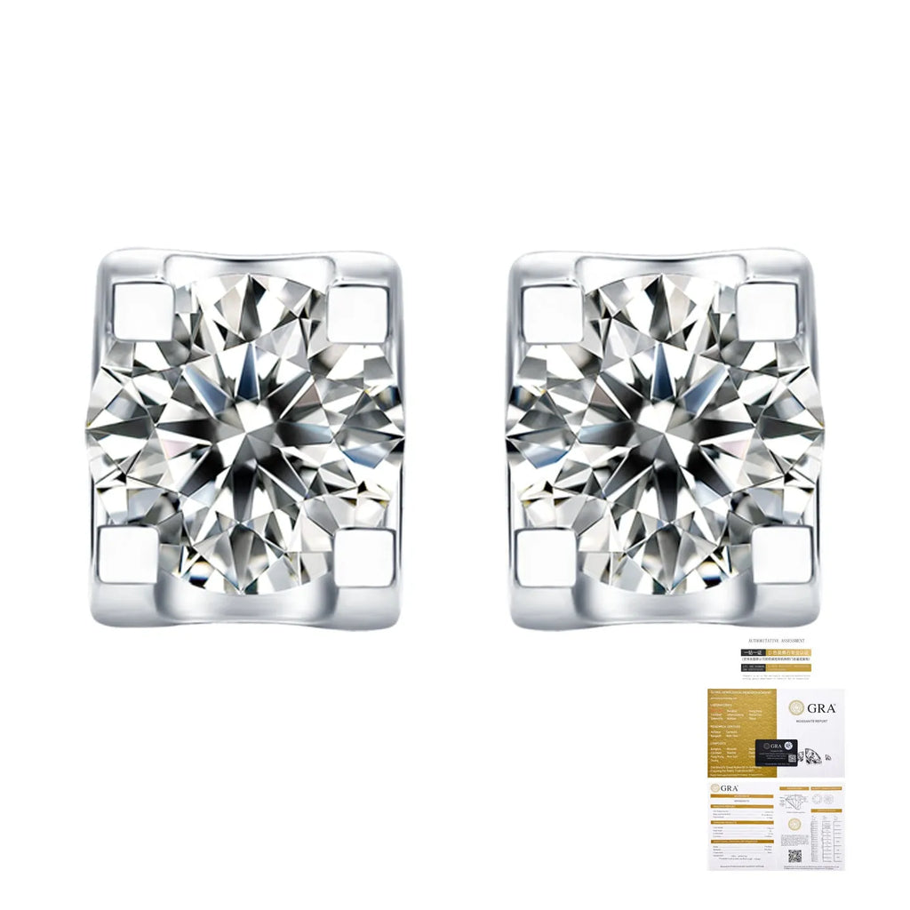 Round cut moissanite stud earrings with 18K gold electroplated setting