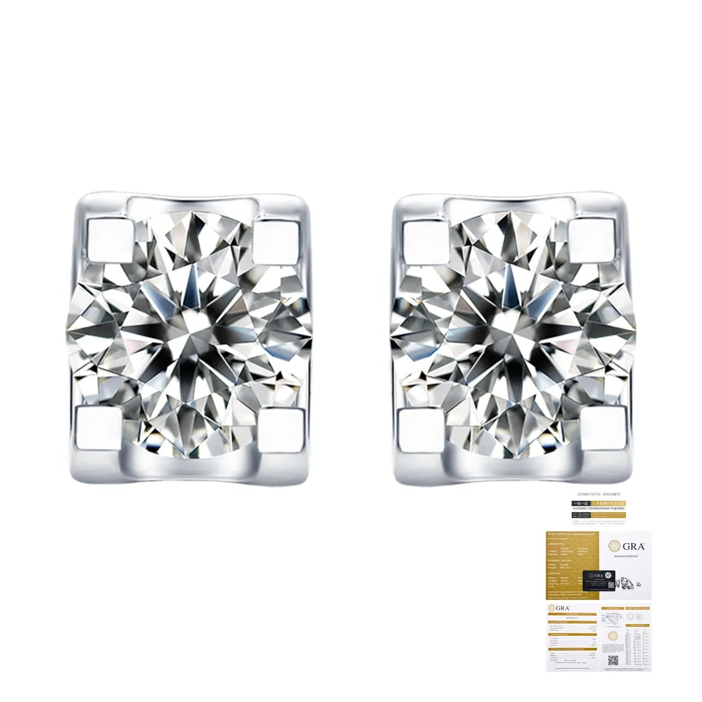 Round cut moissanite stud earrings with 18K gold electroplated setting