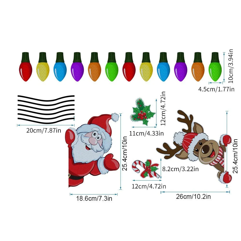 Cartoon Christmas elk reflective magnetic sticker in RFM026 colour on metallic surface