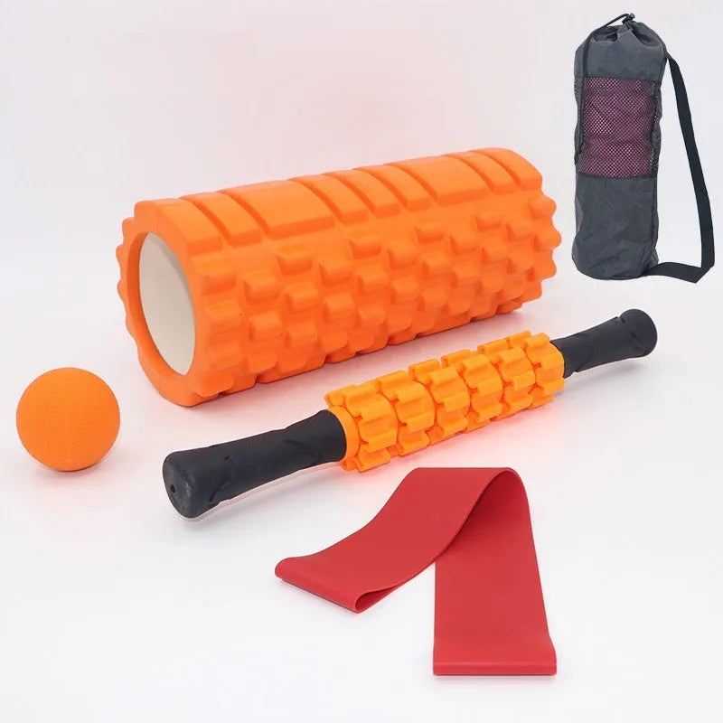 33cm black six-piece foam roller set with gear massage bar stick