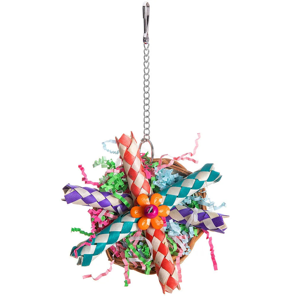 Parrot gnawing molar enrichment toy with three configuration options for beak stimulation