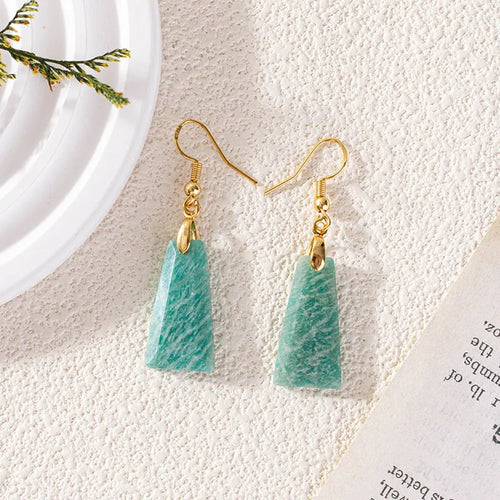 Amazonite rough stone trapezoid geometric earrings with pure natural ice material