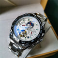 Men's automatic mechanical watch with stainless steel case in black, gold, or silver finish.