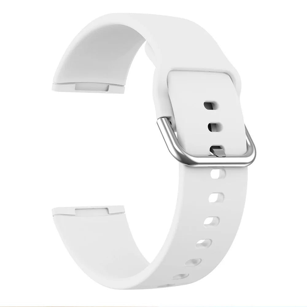 Solid colour silicone replacement strap with silver buckle for Fitbit Versa 3 and Sense 2 smartwatches