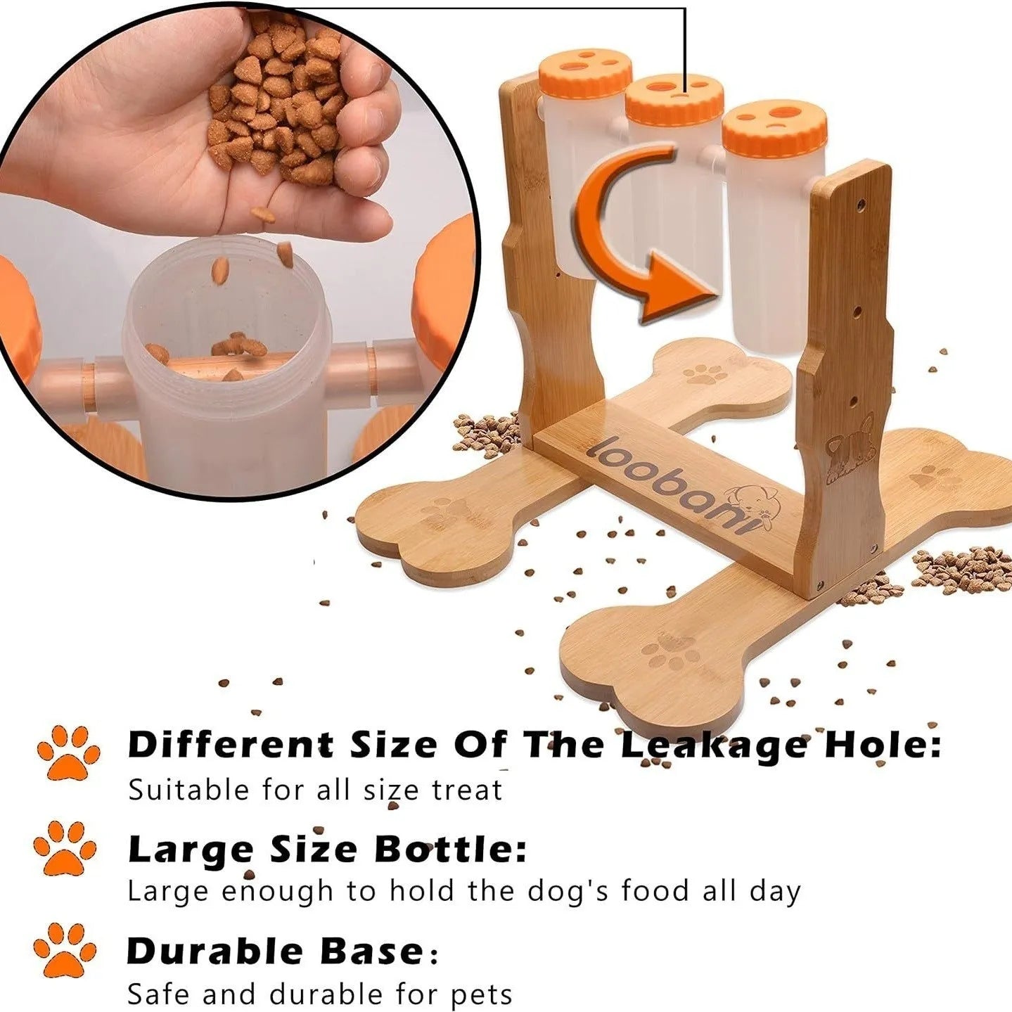 Wooden dog puzzle toy feeder with interactive compartments measuring 31x30x20cm