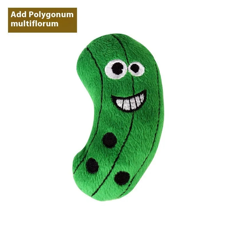 Catnip-filled plush cat toy in food shapes including burrito, cone, cucumber, mushroom, pineapple and pizza styles