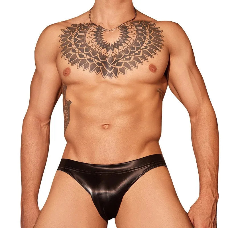 Men's black and white shark skin lace briefs with free size design for European and American measurements