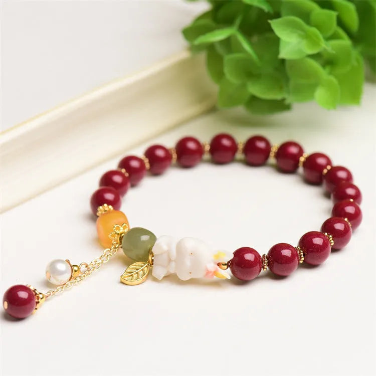 Purple gold sand cinnabar bracelet with rabbit pattern in national style