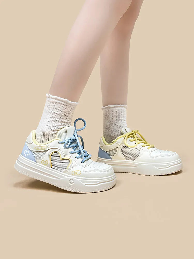 Meow Rabbit Sea Salt Cheese mesh sneakers with cross straps and thick rubber soles