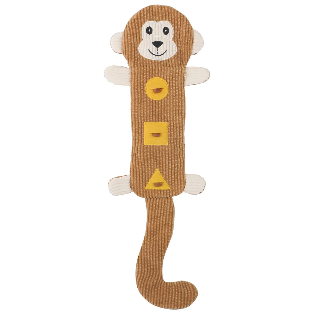 Plush animal-shaped dog toy, Fox design, 47cm long with squeaker and treat-dispensing pockets
