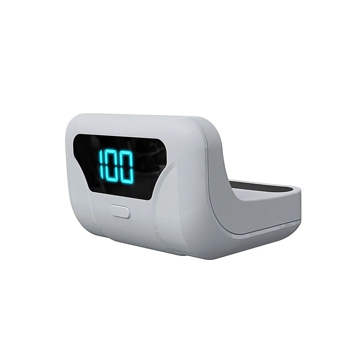 White PS5 handle back battery pack with LED display attached to a gamepad