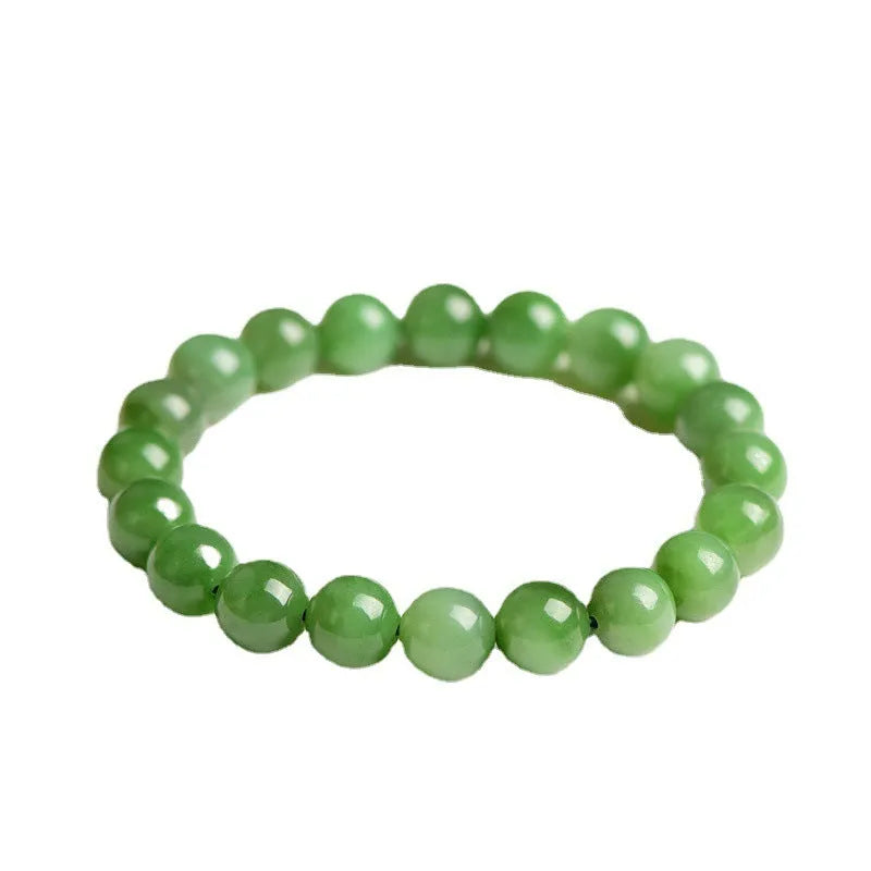 Natural Jasper bead bracelet on Hetian jade string showing polished stones in various sizes.