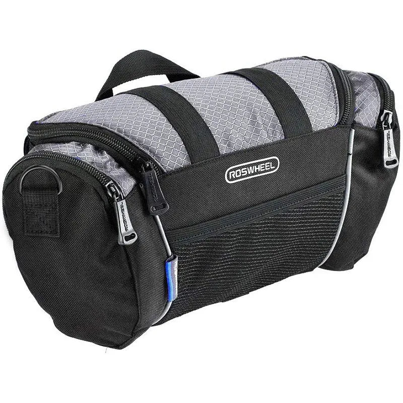 Canvas bicycle handlebar bag front bag 32x11x17cm navy blue on bike handlebars