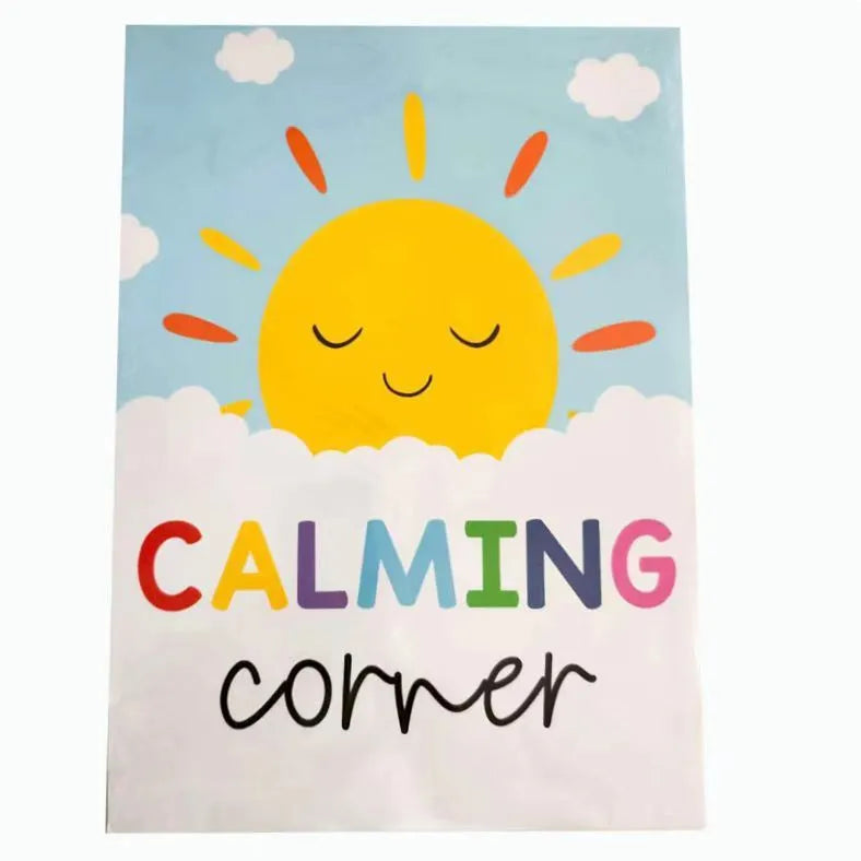 Calm corner poster set for classroom decoration, 12 or 16 sheets, sizes 42x28cm or 35x25cm, four cover colours